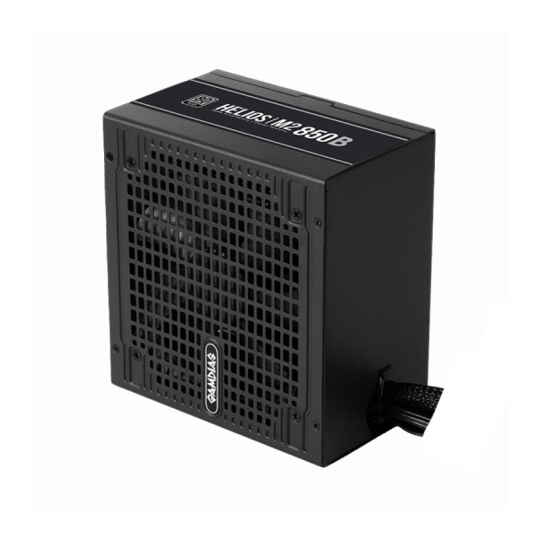 مزود طاقة GAMDIAS HELIOS M2 850B, قدرة 850 واط, شهادة كفاءة 80 Plus Silver, دعم معيار ATX 3.1, تصميم كابلات غير قابلة للفصل Non-Modular - أسود